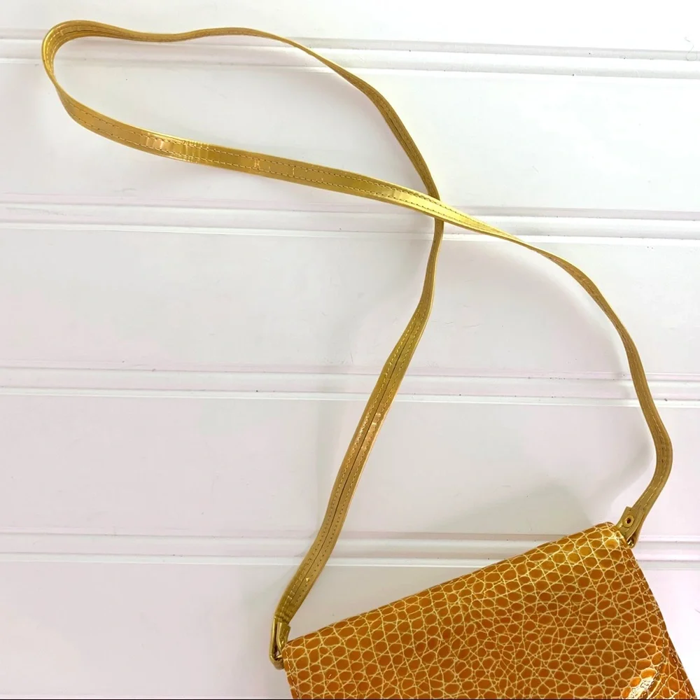 F.X LASALLE CROC YELLOW CROSSBODY CLUTCH SMALL BAG ANIMAL PRINT SHOULDER BAG - Picture 10 of 17